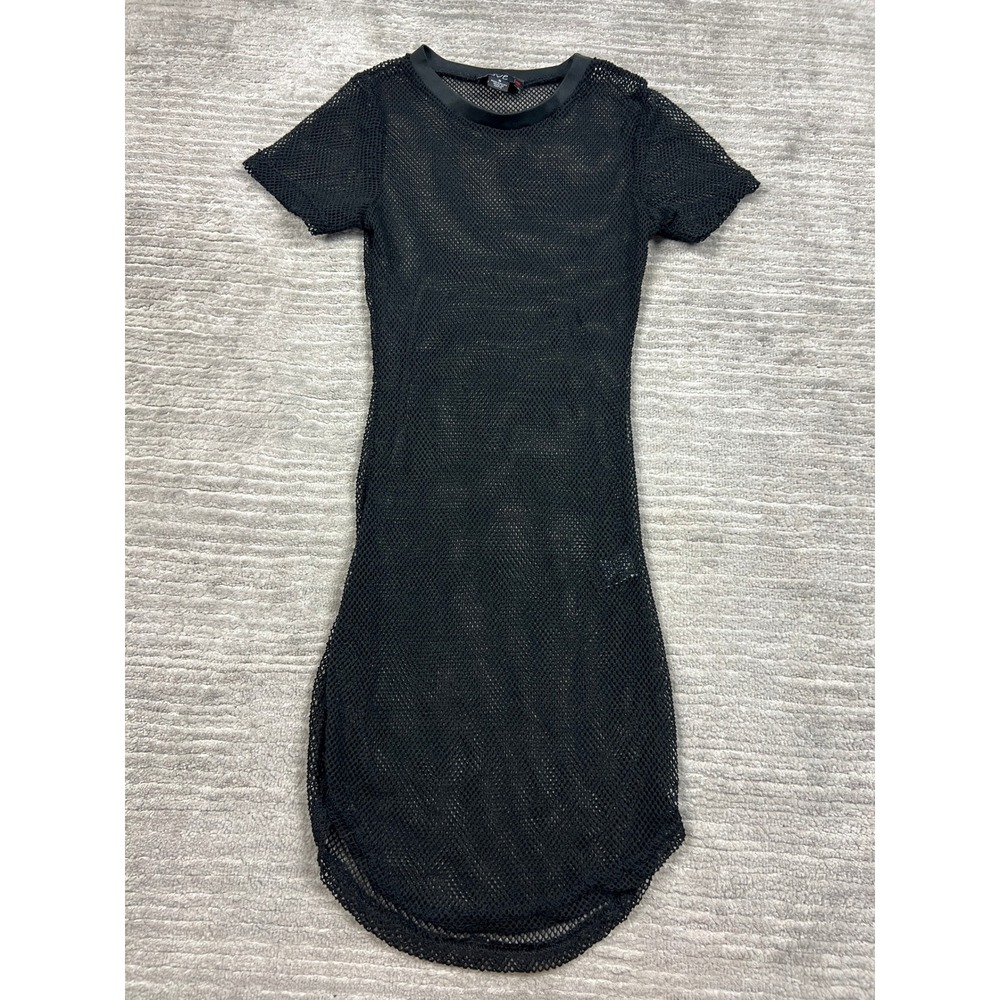 Love J Dress Women Small Black Mesh Fishnet Bodycon Mini Sheer Short Sleeve Edgy